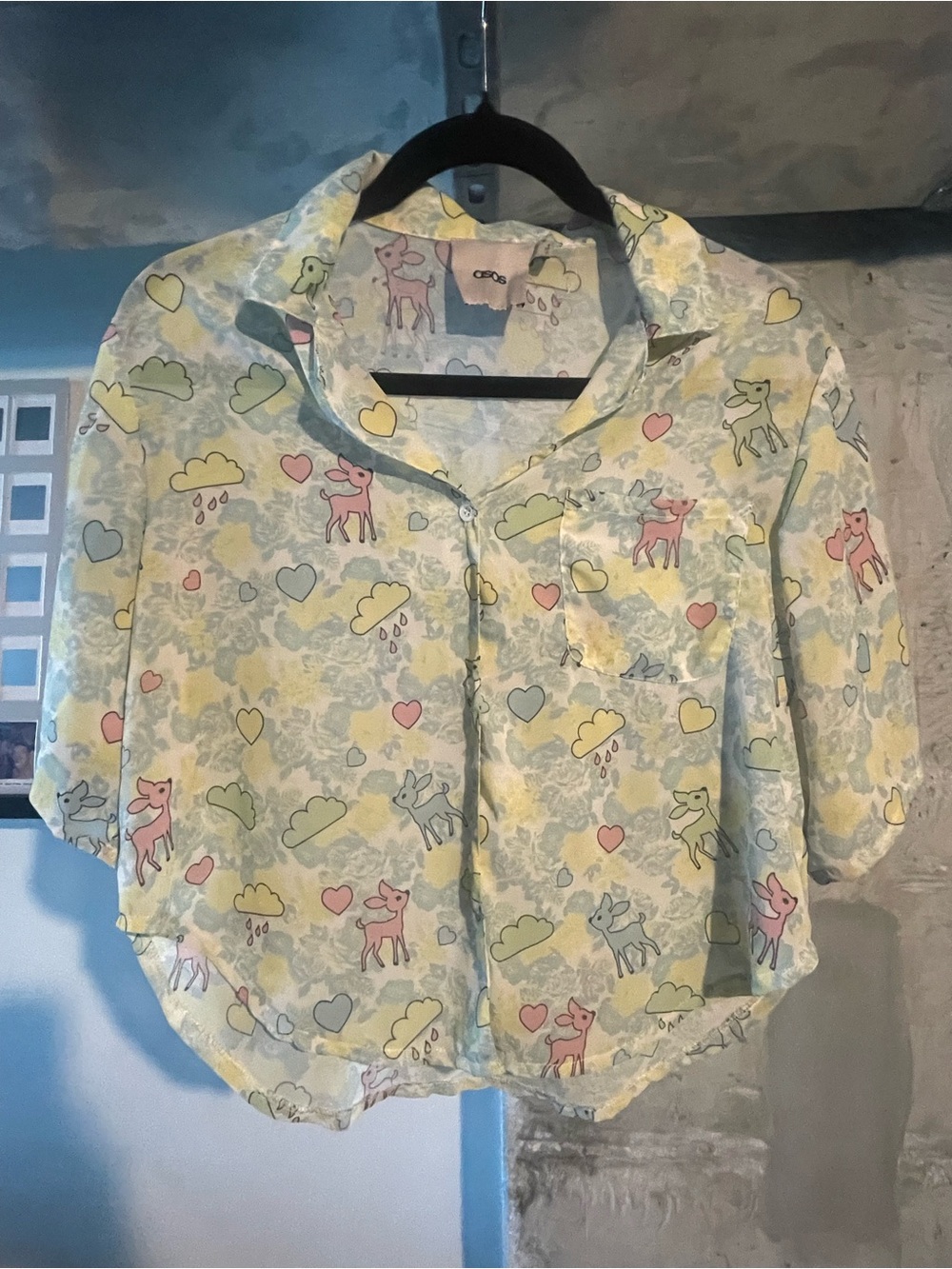 Pastel Deer Print Button-Up Shirt